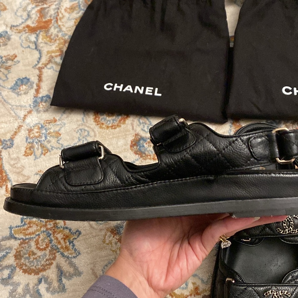 Authentic Chanel Dad Sandals 38C Black Caviar Leather - Picture 5 of 12